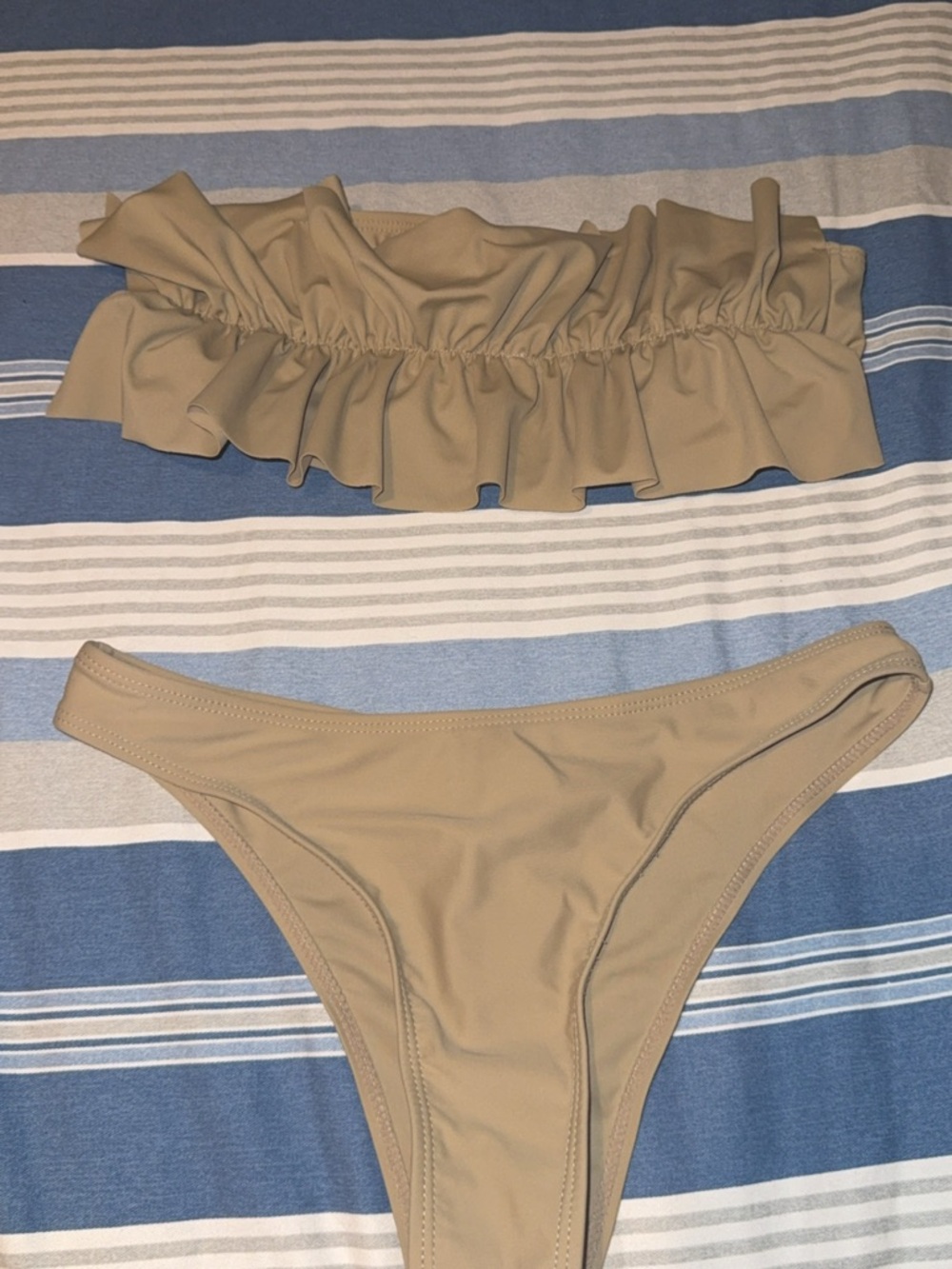 SHEIN Beige Ruffled Bandeau Bikini Set